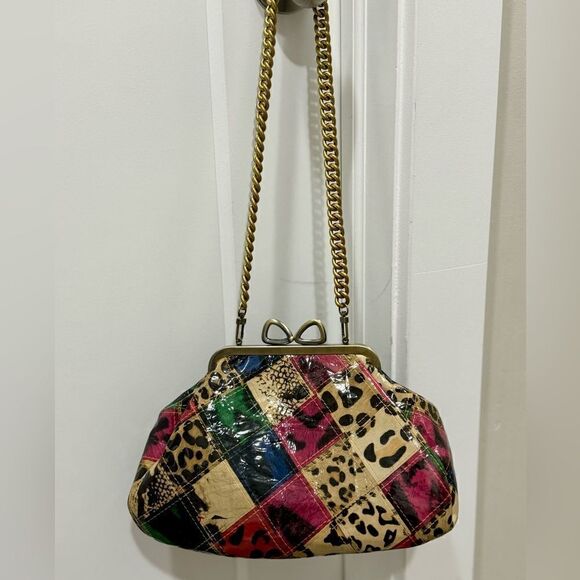 Colorful Handmade Cowhide Bowknot Kisslock Clutch/Crossbody with 2 Chain Styles - Picture 5 of 16